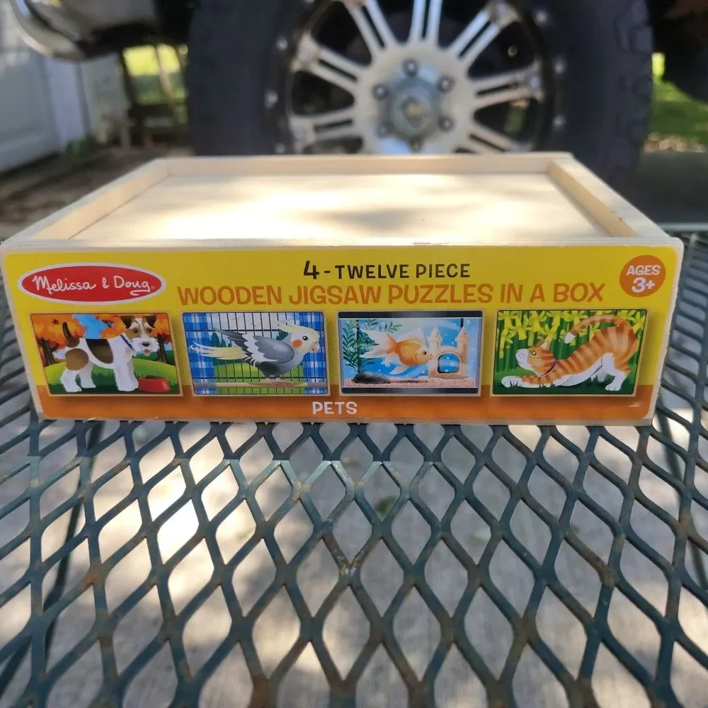 Melissa & Doug Pets 4-In-1 Wooden Jigsaw Puzzle Set 48 Piece With Slide Storage